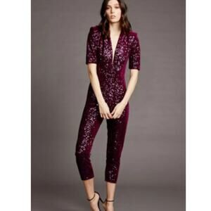 Amanda Uprichard Purple Velvet Sequin Jumpsuit Size XS